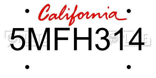 5MFH314 California License Plate