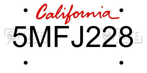 5MFJ228 California License Plate
