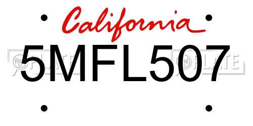 5MFL507 California License Plate