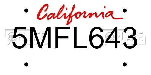 5MFL643 California License Plate