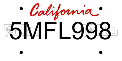 5MFL998 California License Plate