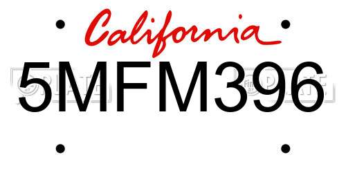 5MFM396 California License Plate