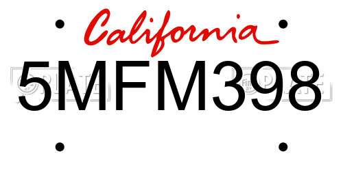 5MFM398 California License Plate