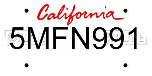 5MFN991 California License Plate