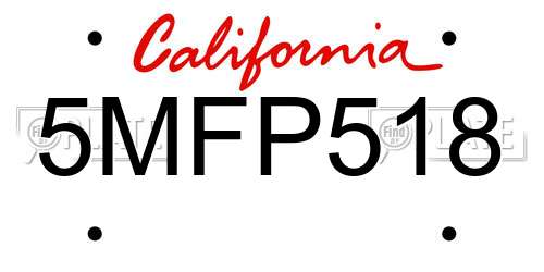 5MFP518 California License Plate