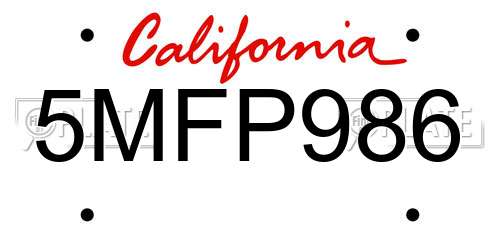 5MFP986 California License Plate
