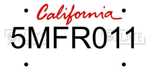 5MFR011 California License Plate