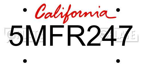 5MFR247 California License Plate
