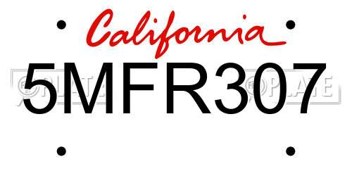 5MFR307 California License Plate