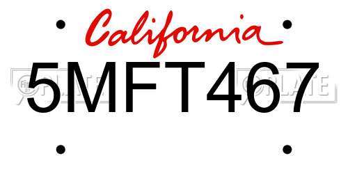 5MFT467 California License Plate