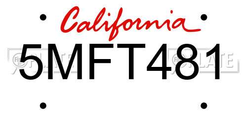 5MFT481 California License Plate