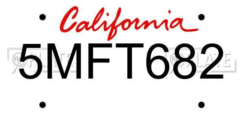 5MFT682 California License Plate