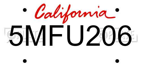 5MFU206 California License Plate