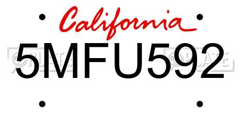 5MFU592 California License Plate