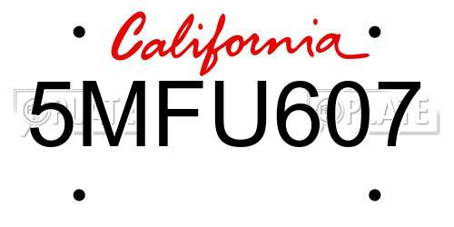 5MFU607 California License Plate