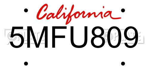 5MFU809 California License Plate