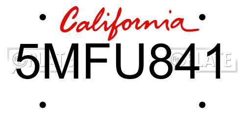 5MFU841 California License Plate
