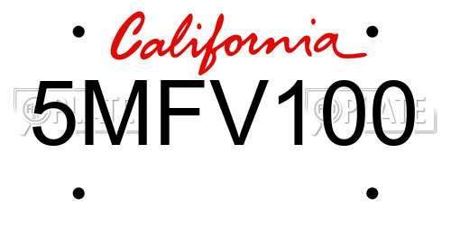 5MFV100 California License Plate