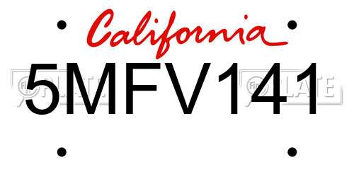5MFV141 California License Plate
