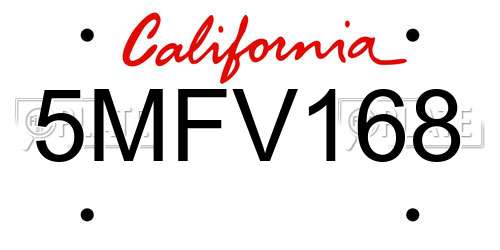 5MFV168 California License Plate