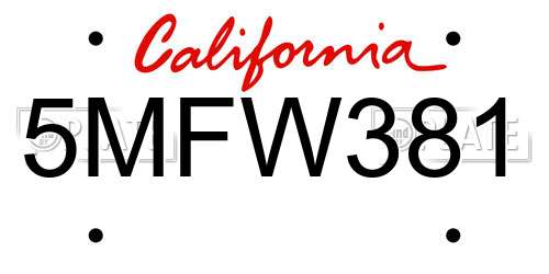 5MFW381 California License Plate