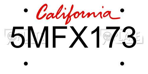 5MFX173 California License Plate