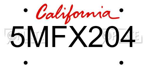 5MFX204 California License Plate