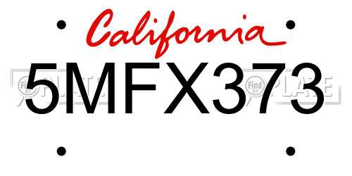 5MFX373 California License Plate