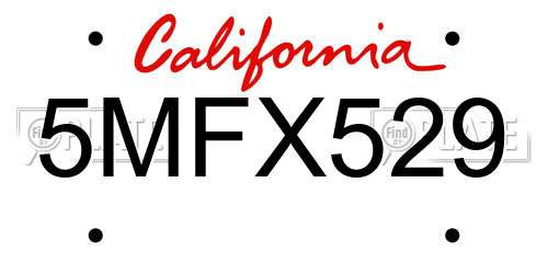 5MFX529 California License Plate