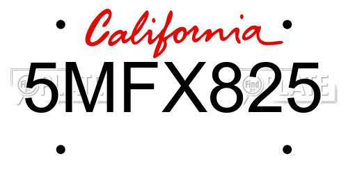 5MFX825 California License Plate