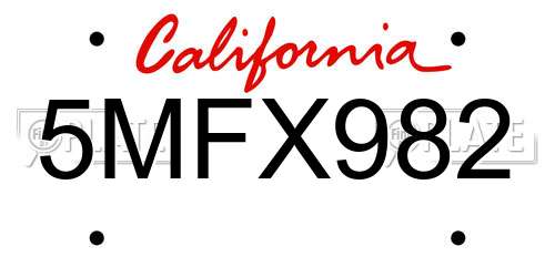 5MFX982 California License Plate