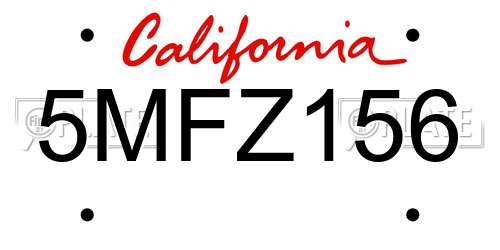 5MFZ156 California License Plate