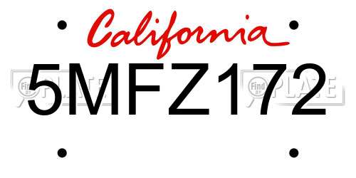 5MFZ172 California License Plate