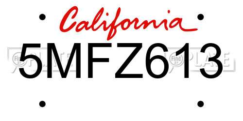 5MFZ613 California License Plate