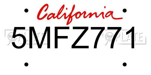 5MFZ771 California License Plate