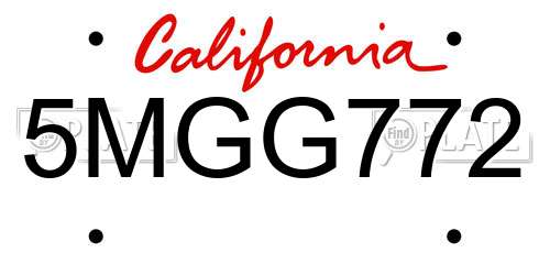 5MGG772 California License Plate