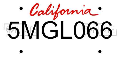 5MGL066 California License Plate