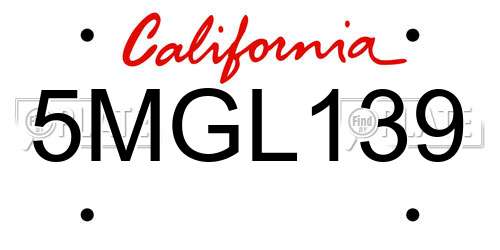 5MGL139 California License Plate