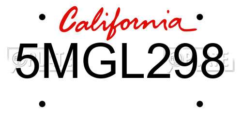 5MGL298 California License Plate