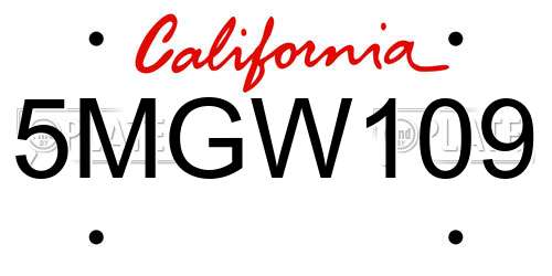 5MGW109 California License Plate