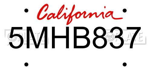 5MHB837 California License Plate