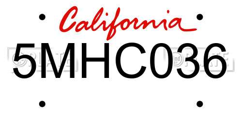 5MHC036 California License Plate
