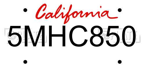 5MHC850 California License Plate