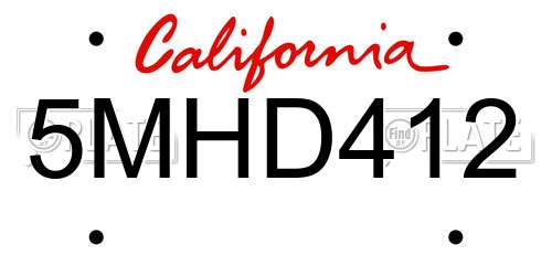 5MHD412 California License Plate