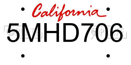 5MHD706 California License Plate