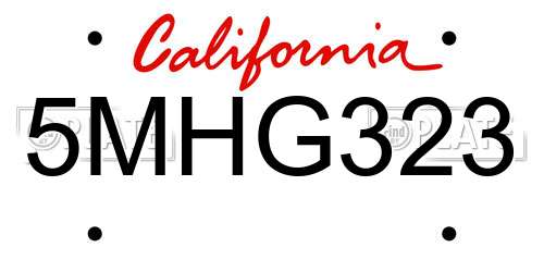 5MHG323 California License Plate