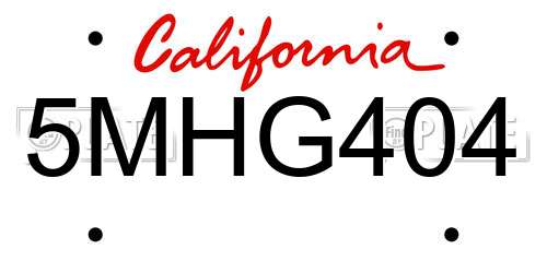 5MHG404 California License Plate