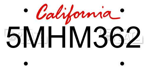 5MHM362 California License Plate