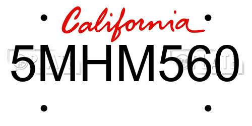 5MHM560 California License Plate