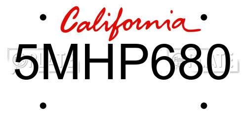 5MHP680 California License Plate